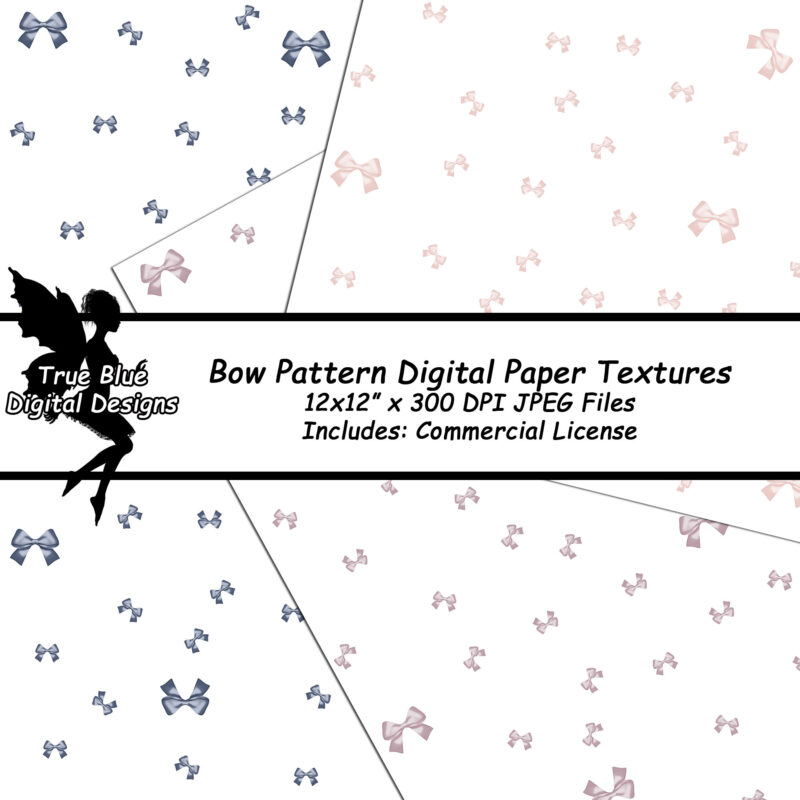 Bow Patterned Digital Paper-Bows on White Paper Digital Paper-Digital Bow Paper Pack-Coloured Bow Paper-White Digital Paper with Bows