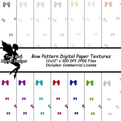 Bow Patterned Digital Paper-Bows on White Paper Digital Paper-Digital Bow Paper Pack-Coloured Bow Paper-White Digital Paper with Bows