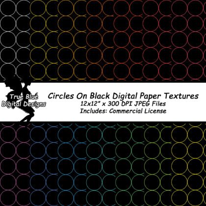 Circles On Black Digital Paper-Digital Paper Pack-Colored Circles-Digital Paper-Scrapbook Paper-Circles-Coloured Circles-Rainbow Paper