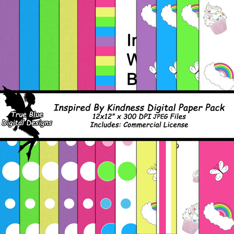 Kindness Digital Paper-Rainbow Digital Paper-Digital Scrapbook Paper-Butterfly Digital Paper-Cupcake Digital Paper-Be Kind-Polk Dots