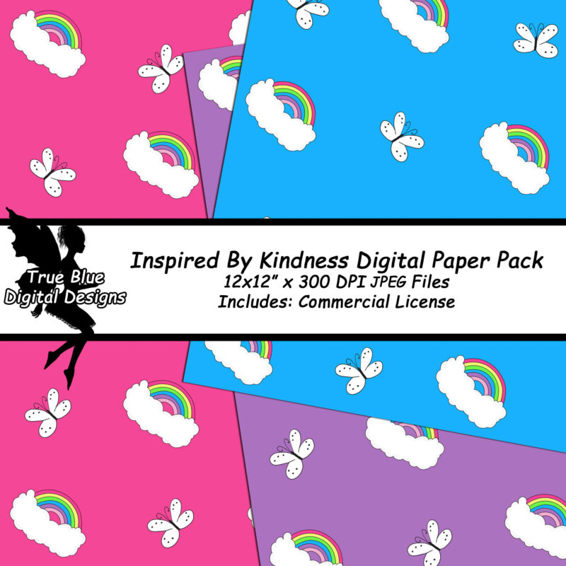 Kindness Digital Paper-Rainbow Digital Paper-Digital Scrapbook Paper-Butterfly Digital Paper-Cupcake Digital Paper-Be Kind-Polk Dots