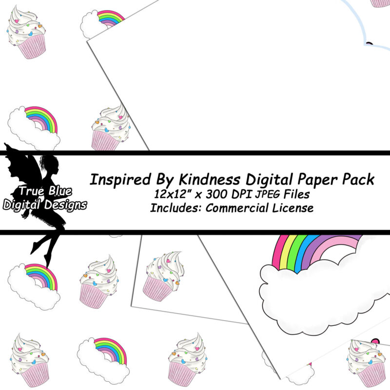 Kindness Digital Paper-Rainbow Digital Paper-Digital Scrapbook Paper-Butterfly Digital Paper-Cupcake Digital Paper-Be Kind-Polk Dots