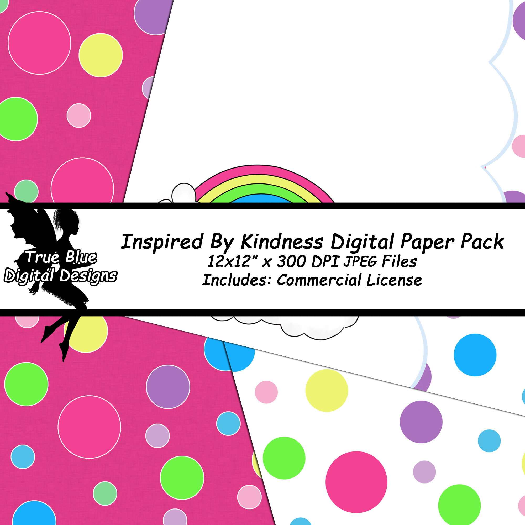 Kindness Digital Paper-Rainbow Digital Paper-Digital Scrapbook Paper-Butterfly Digital Paper-Cupcake Digital Paper-Be Kind-Polk Dots