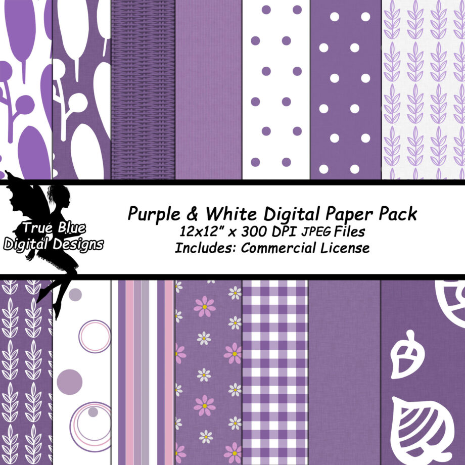 Purple and White Digital Papers-Purple Digital Paper-White Digital Paper-White and Purple-Purple Scrapbook Paper-Digital Paper