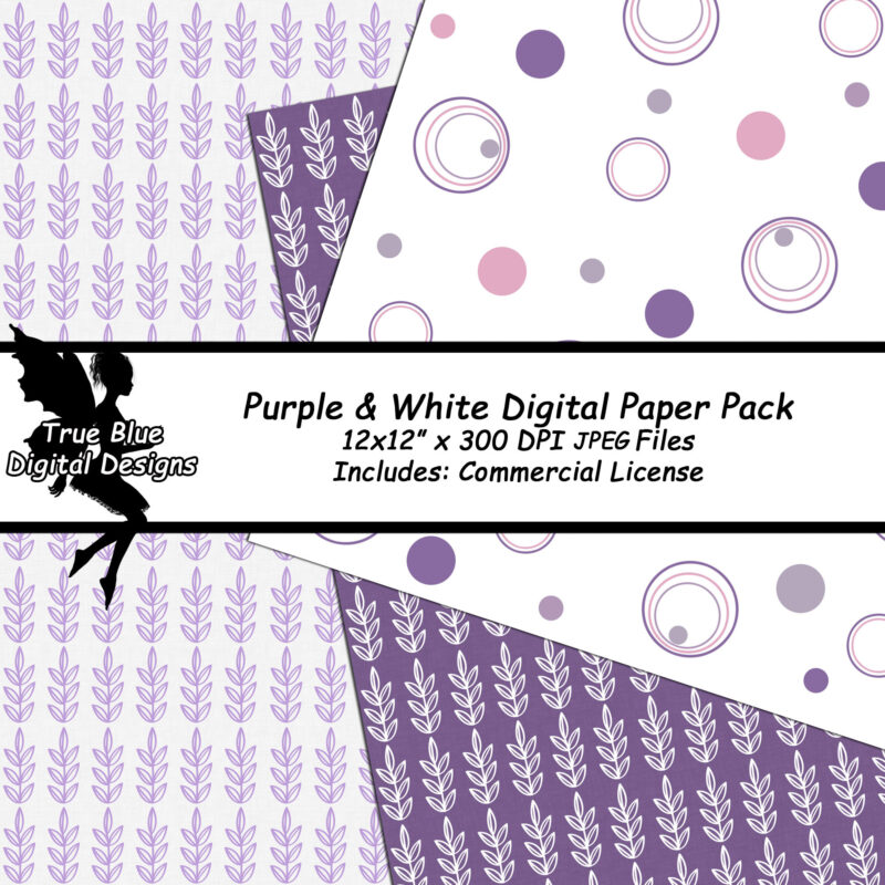 Purple and White Digital Papers-Purple Digital Paper-White Digital Paper-White and Purple-Purple Scrapbook Paper-Digital Paper