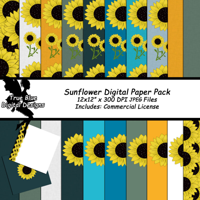 Sunflower Digital Paper-Digital Paper-Digital Sunflower Paper-Sunflowers-Sunflower-Scrapbook Paper-Digital Scrapbook Paper-Paper Sunflowers